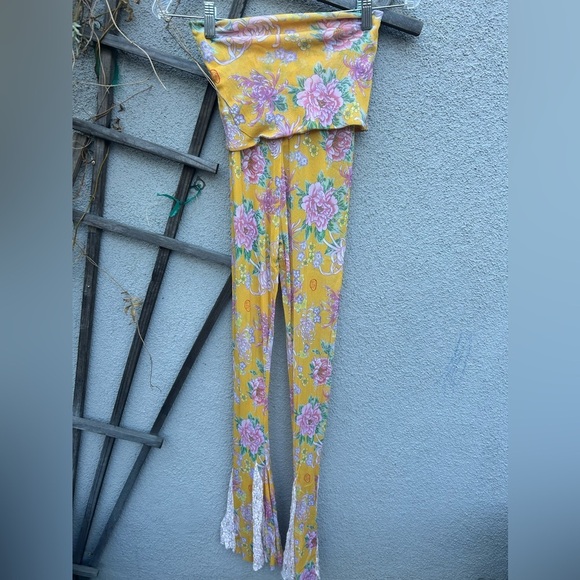 FREE PEOPLE X HOT AS HELL HAH ALL TIED UP SET FLARE PANT & TOP MARIGOLD Small - Picture 6 of 15